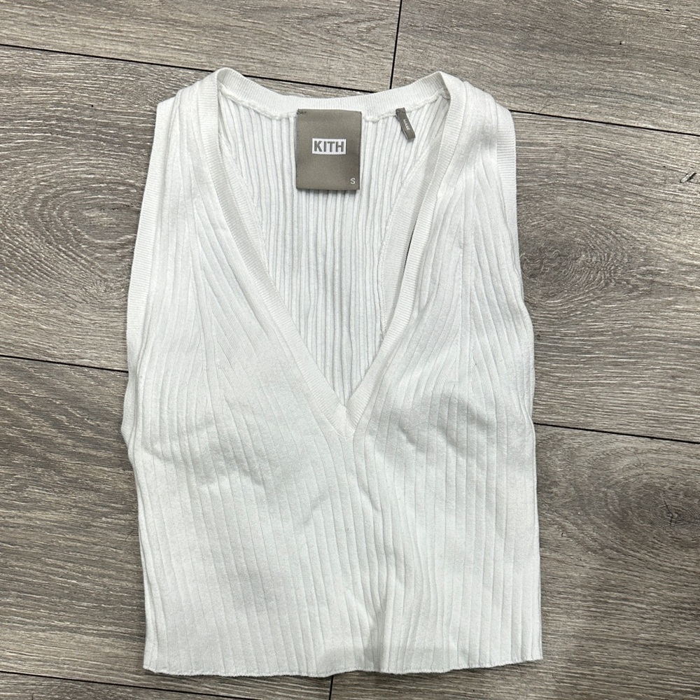 Kith White Ribbed V-Neck Top
